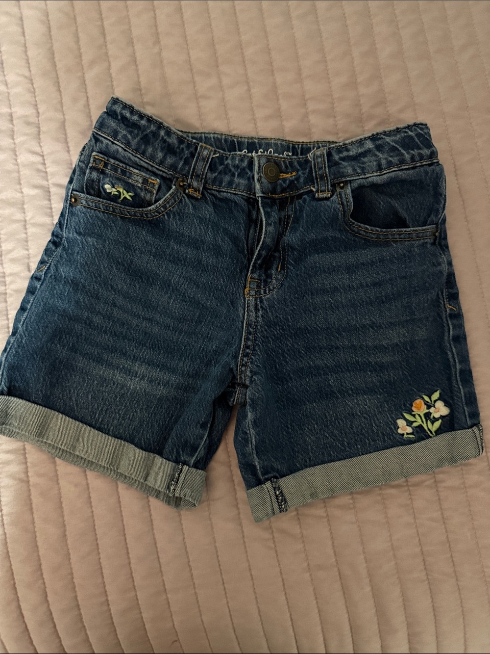 Cat & Jack Dark Blue Denim Shorts with Floral Accent